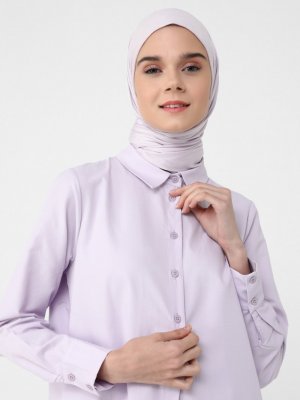 Antik Lila Poplin Boydan Düğmeli Tunik Antik Lila Poplin Boydan Düğmeli Tunik