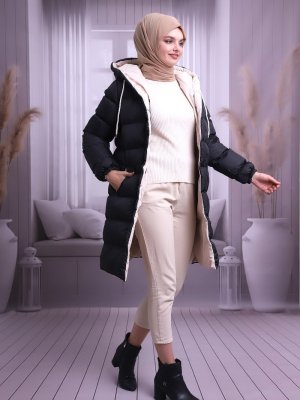 Siyah Taş Astarlı Şişme Mont