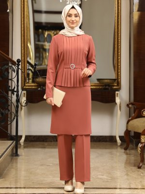 Gül Kurusu Asil Tunik & Pantolon İkili Abiye Takım Gül Kurusu Asil Tunik & Pantolon İkili Abiye Takım