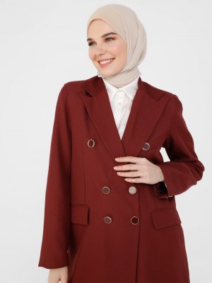 Mürdüm Düğme Detaylı Ceket Mürdüm Düğme Detaylı Ceket