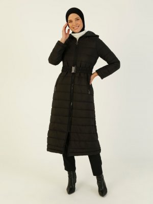 Siyah Boydan Fermuarlı Manto