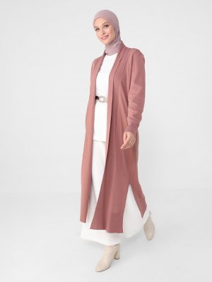 Gül Kurusu Uzun Triko Hırka