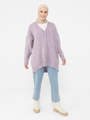 Lila Düğmeli Triko Hırka Lila Düğmeli Triko Hırka