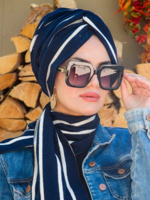 Lacivert Çizgili Zincir Bone