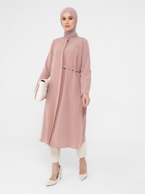 Ağaç Kabuğu Bel Detaylı Gizli Düğmeli Uzun Tunik Ağaç Kabuğu Bel Detaylı Gizli Düğmeli Uzun Tunik