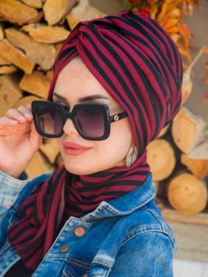 Bordo Çizgili Zincir Bone