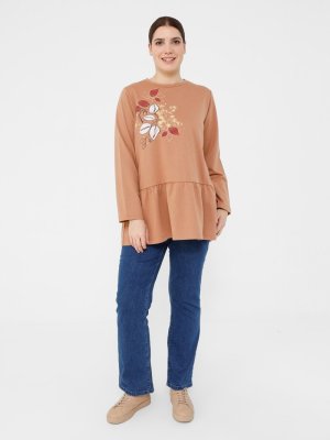 Camel Büyük Beden Eteği Volanlı Tunik