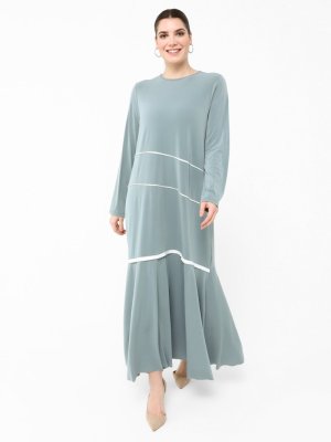 Yosun Yeşili Büyük Beden Biye Detaylı Elbise Yosun Yeşili Büyük Beden Biye Detaylı Elbise