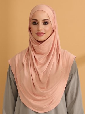 Pudra Nervüllü Jersey Hazır Türban