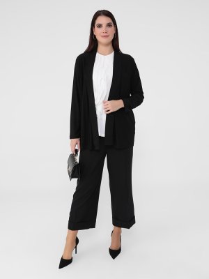 Siyah Ekru Büyük Beden Ceket & Bluz İkili Takım