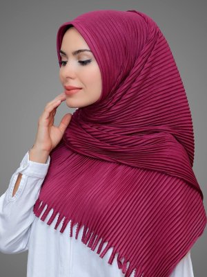 Şarabi Pratik Hazır Geçmeli Kesik Elyaf Piliseli Saçaklı Lazer Kesim Eşarp