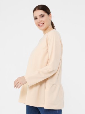 Bej Büyük Beden Eteği Volanlı Tunik