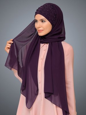 Mürdüm Arkadan Bağlamalı Şifon İncili Şal