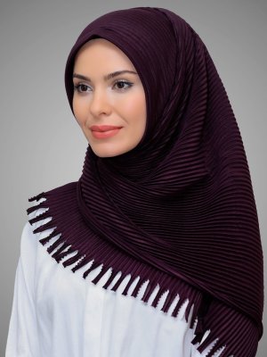 Mürdüm Pratik Hazır Geçmeli Kesik Elyaf Piliseli Saçaklı Lazer Kesim Eşarp