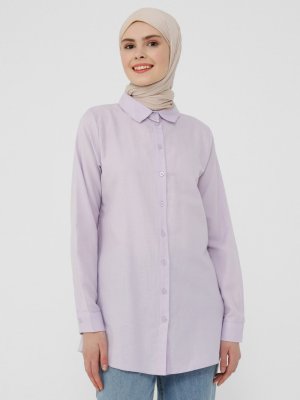 Lila Oxford Kumaştan Basic Gömlek