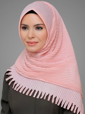 Pudra Pratik Hazır Geçmeli Kesik Elyaf Piliseli Saçaklı Lazer Kesim Eşarp