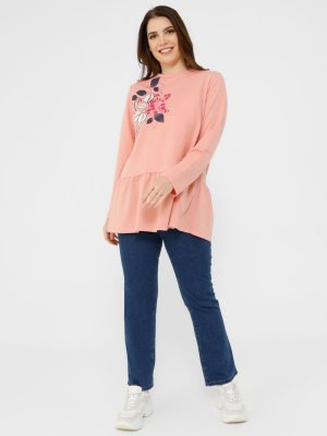 Pudra Büyük Beden Eteği Volanlı Tunik