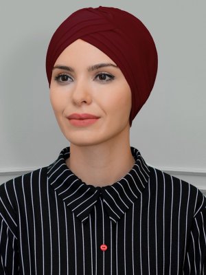 Bordo Hazır Geçmeli Sandy Kumaş Üç Çapraz Bone