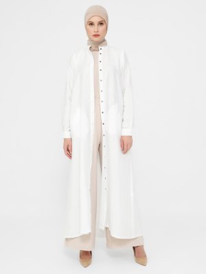 Beyaz Çıtçıtlı Belden Büzgülü Kap