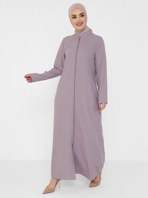 Lila Hakim Yaka Fermuarlı Basic Krep Ferace Lila Hakim Yaka Fermuarlı Basic Krep Ferace