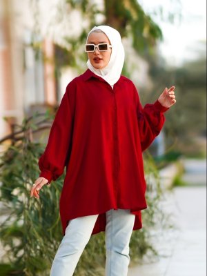 Bordo Yarasa Kol Salaş Gömlek Tunik Bordo Yarasa Kol Salaş Gömlek Tunik