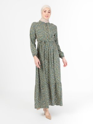 Nefti Çiçek Desenli Elbise