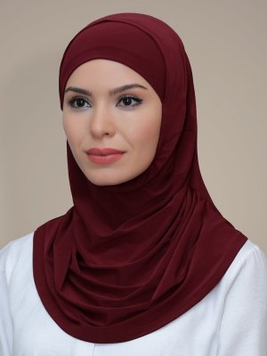 Bordo Pratik Hazır Geçmeli Sandy Kumaş Kendinden Boneli Eşarp