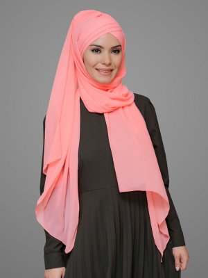 Somon Pratik Hazır Geçmeli Bone Şifon Kendinden Topuzlu Üç Bantlı Şal