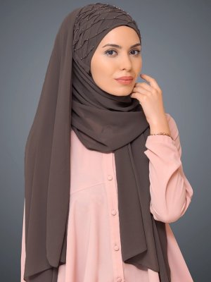 Vizon Arkadan Bağlamalı Şifon İncili Şal