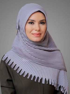 Gri Pratik Hazır Geçmeli Kesik Elyaf Piliseli Saçaklı Lazer Kesim Eşarp