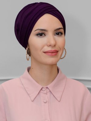 Mürdüm Hazır Geçmeli Sandy Kumaş Üç Çapraz Bone