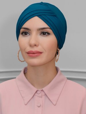 Petrol Mavisi Hazır Geçmeli Sandy Kumaş Üç Çapraz Bone