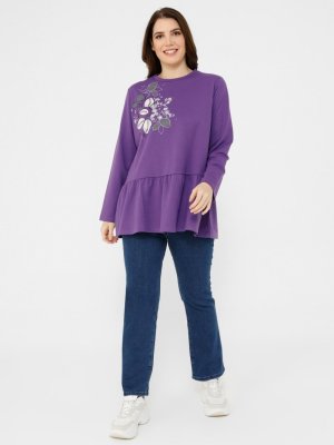 Mor Büyük Beden Eteği Volanlı Tunik