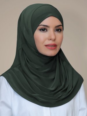 Haki Pratik Hazır Geçmeli Sandy Kumaş Kendinden Boneli Eşarp