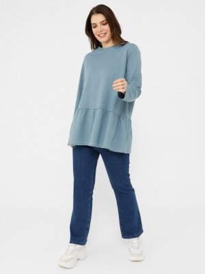 Buzul Mavi Büyük Beden Eteği Volanlı Tunik