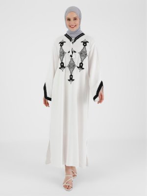 Off White Nakış Detaylı Ferace