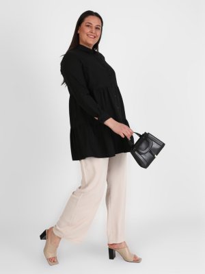 Siyah Büyük Beden Boydan Düğmeli Tunik Siyah Büyük Beden Boydan Düğmeli Tunik