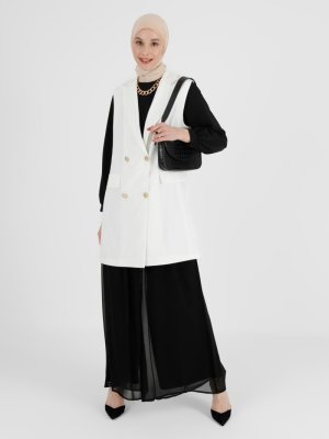 Off White Düğme Detaylı Şık Yelek