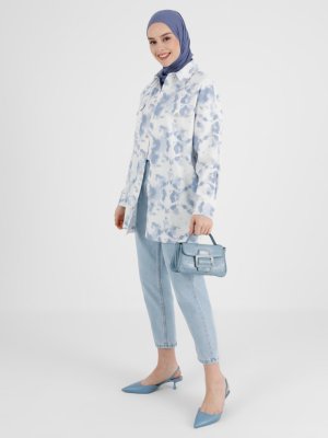 Mavi Doğal Kumaşlı Çıtçıtlı Batik Desenli Kot Ceket Mavi Doğal Kumaşlı Çıtçıtlı Batik Desenli Kot Ceket