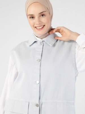 Rahat Kalıp Cep Detaylı Kot Yelek Sky Blue Rahat Kalıp Cep Detaylı Kot Yelek Sky Blue