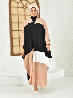 Çok Parça Garnili Ferace Siyah Bej Çok Parça Garnili Ferace Siyah Bej