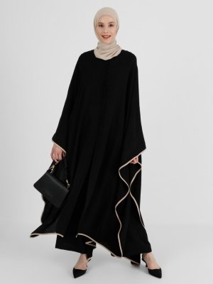 Siyah Biye Detaylı Salaş Ferace