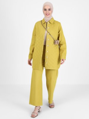 Asit Kapitone Detaylı Düğmeli Kot Ceket