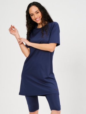 Lacivert Basic Yarım Kol Yarı Kapalı Mayo