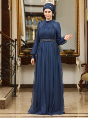 İndigo Efsane Abiye Elbise