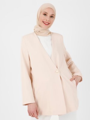 Bej Tek Düğmeli Blazer Ceket Bej Tek Düğmeli Blazer Ceket