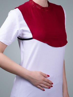 Bordo Boyunluk Viskon Kumaş Yaka Dantelli