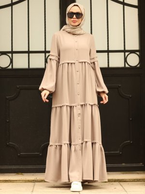 Bej Düğmeli Ferace