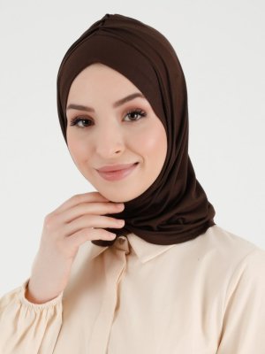 Kahverengi Pileli İsra Düz Hazır Türban Açık