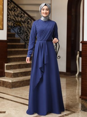 İndigo Manolya Abiye Elbise